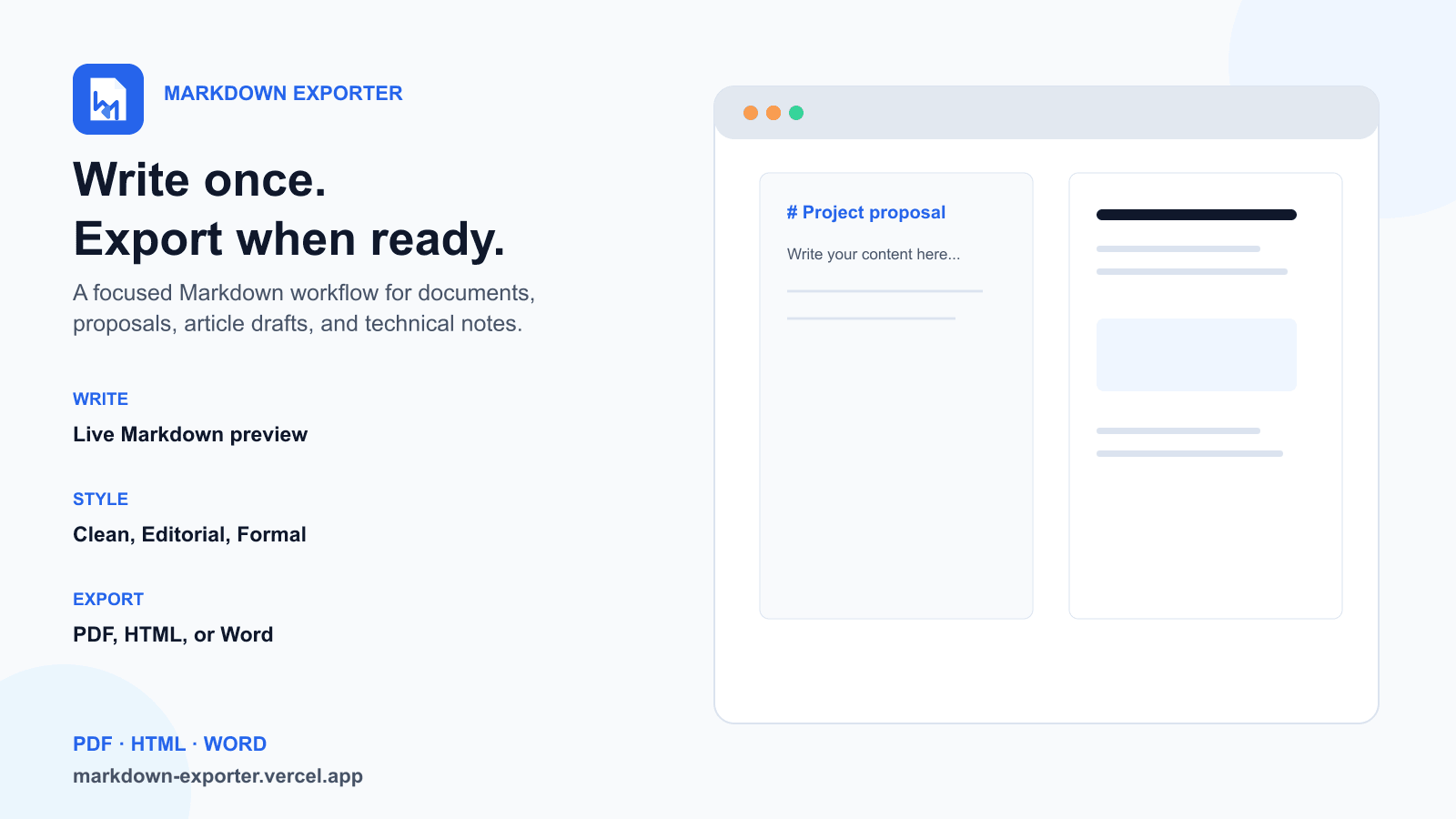 Markdown Exporter interface