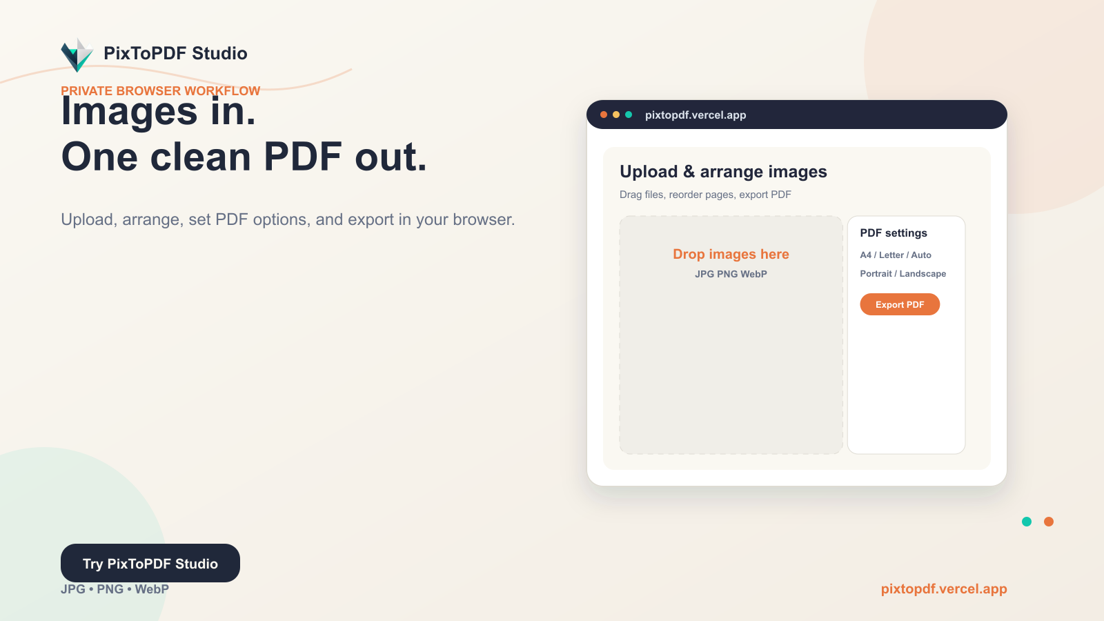 PixToPDF Studio interface
